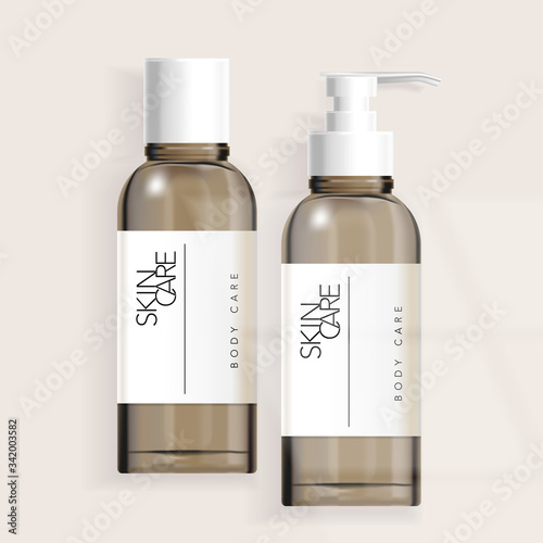 Vector Tinted Healthcare / Skincare Pump / Boston Bottle with White Label
