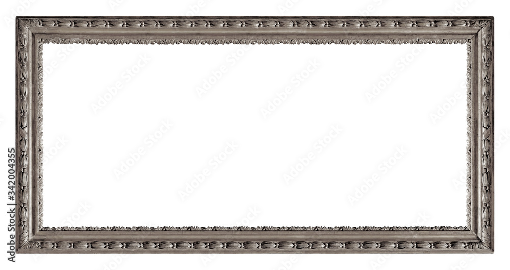 Panoramic silver frame for paintings, mirrors or photo isolated on white background