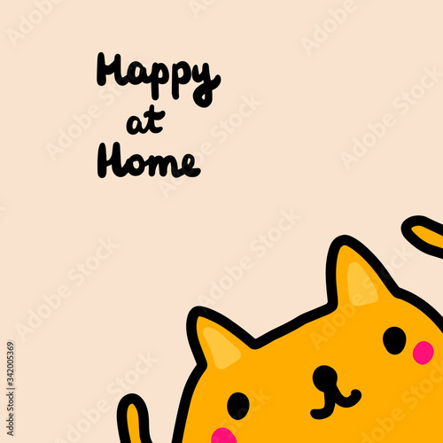 Happy at home hand drawn vector illustration in cartoon comic style tender cat