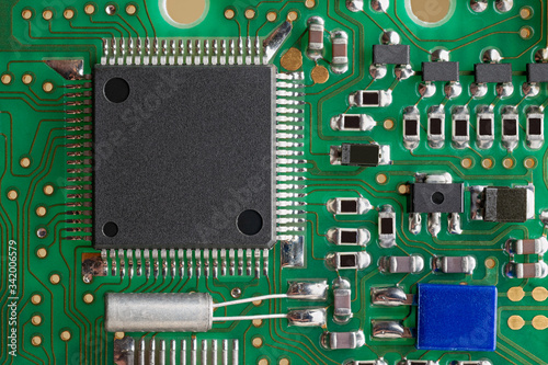 PCB board supermacro close-up.