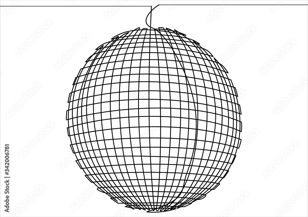 Isolated disco ball.Vector single continuous one line art drawing Stock