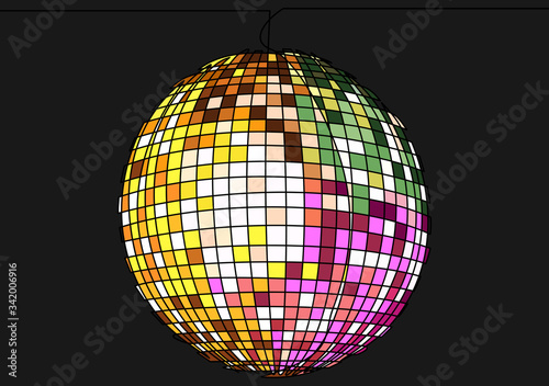 Isolated disco ball.Vector single continuous one line art drawing
