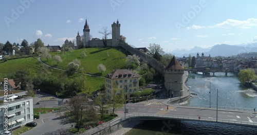 Luzern rampart flying up - Aerial 4K photo