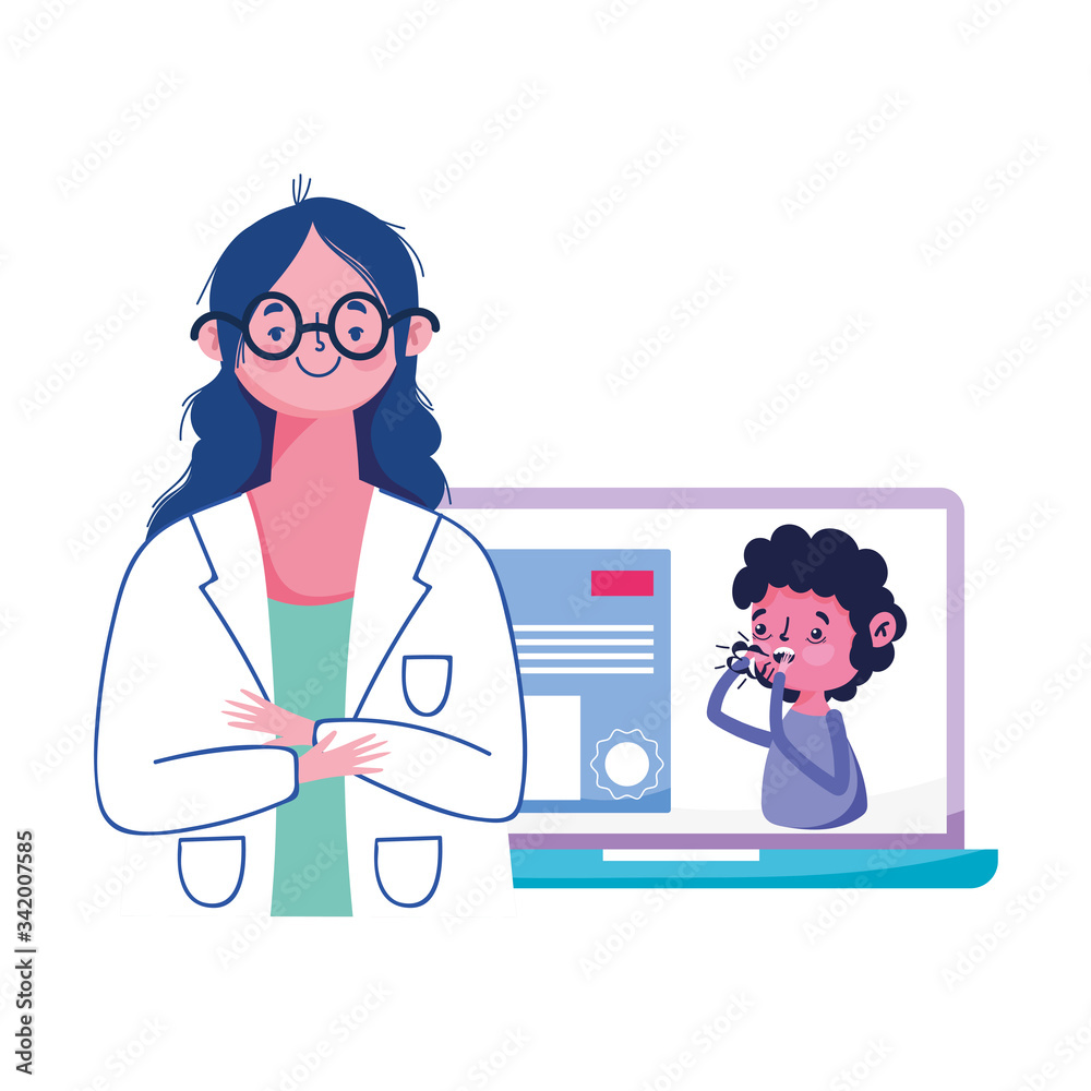 Isolated woman doctor and laptop vector design Isolated woman doctor and laptop vector design