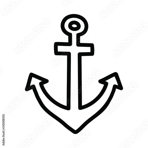 Anchor marine iron equipment ship frigate transport doodle freehand style vector illustration 