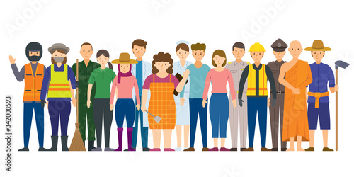 Group of Thai People Various Professions and Occupations, Career, Worker, Labor and Government Officer