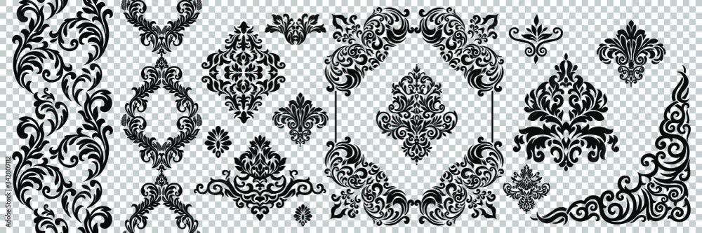 Vintage baroque frame scroll ornament engraving border floral retro pattern antique style acanthus foliage swirl decorative design element filigree calligraphy.