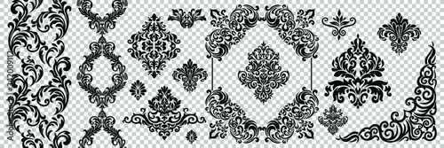 Obraz na płótnie Vintage baroque frame scroll ornament engraving border floral retro pattern antique style acanthus foliage swirl decorative design element filigree calligraphy