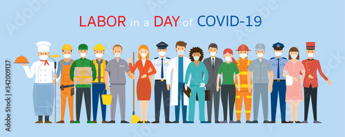 Group of People Labor, Worker Wearing Face Mask, Prevention of Covid-19, Coronavirus Disease,