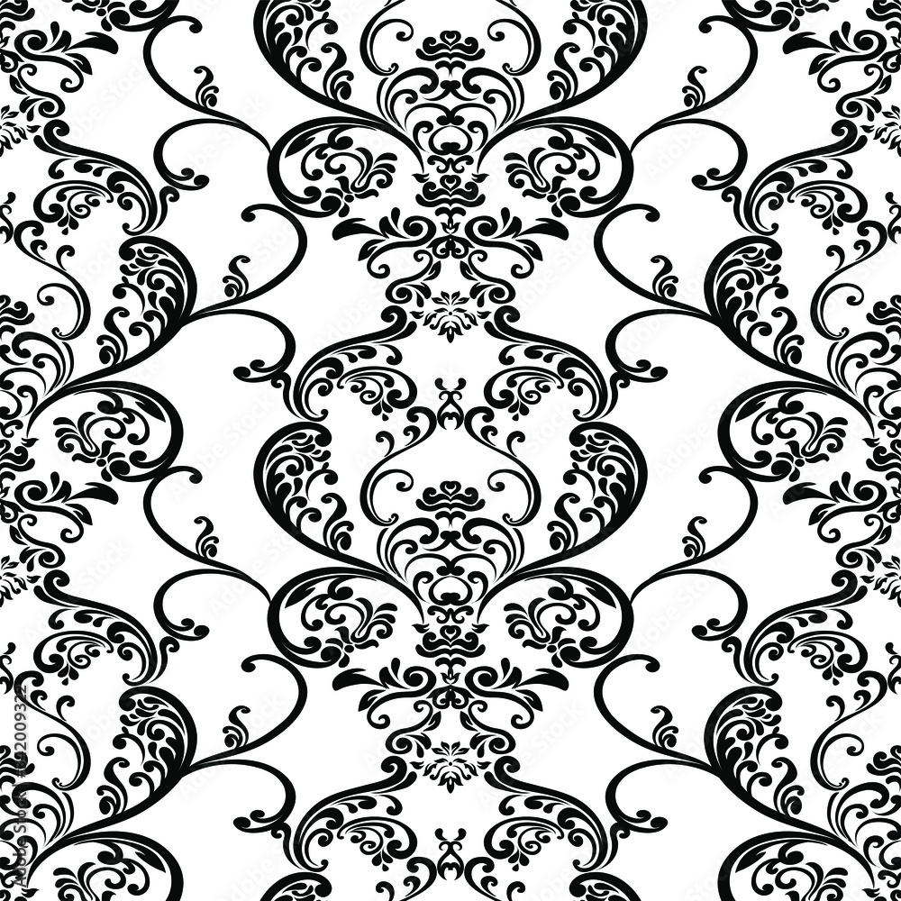 Obraz premium Damask pattern vector element. Classic luxury old-fashioned ornament grunge background. Royal victorian texture for wallpaper, textile, fabric, wrapping. Exquisite floral baroque patterns.