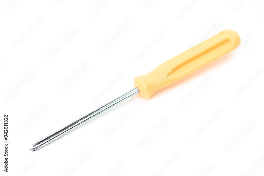 screwdriver with orange handle isolated on white background. Single object Household tools for electrician, craftsman copy space Advertising tools, construction goods stores, home improvement screwdriver with orange handle isolated on white background. Single object Household tools for electrician, craftsman copy space Advertising tools, construction goods stores, home improvement