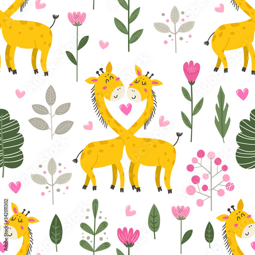 Seamless pattern with cute giraffes