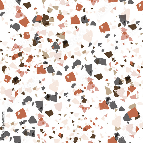 Vector terrazzo seamless pattern. Abstract textured background done from real broken small tile chips. Modern stone color pastel marble wallpaper for print and web.