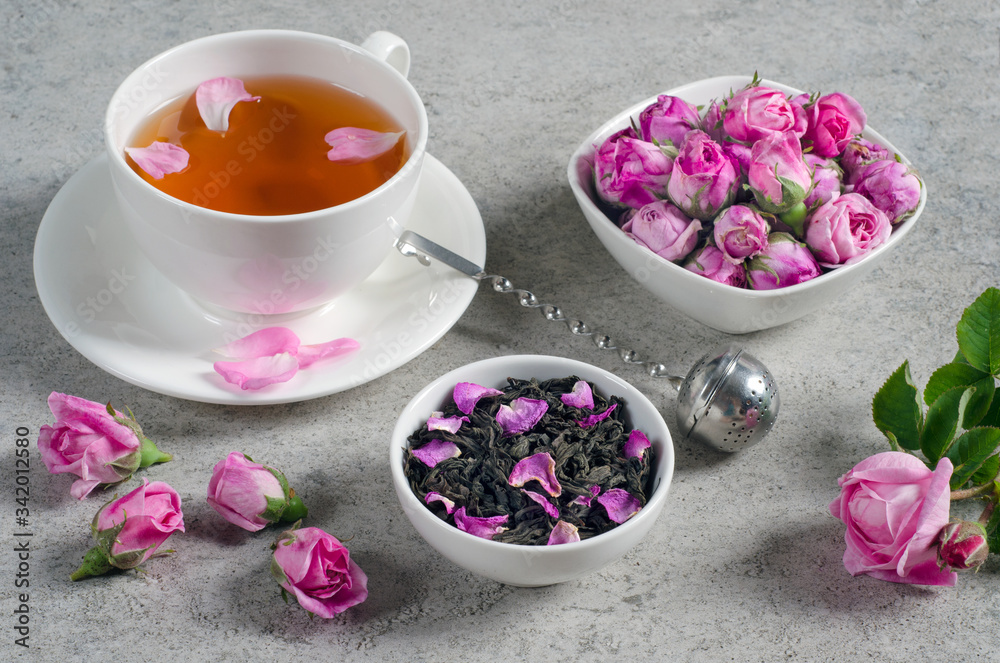 Cup of healthy tea with rose petals Cup of healthy tea with rose petals