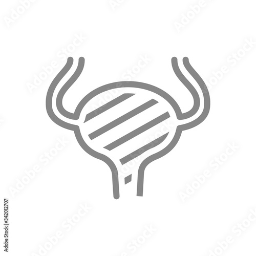 Sore urinary bladder line icon. Cystitis, urinary retention, infected organ symbol