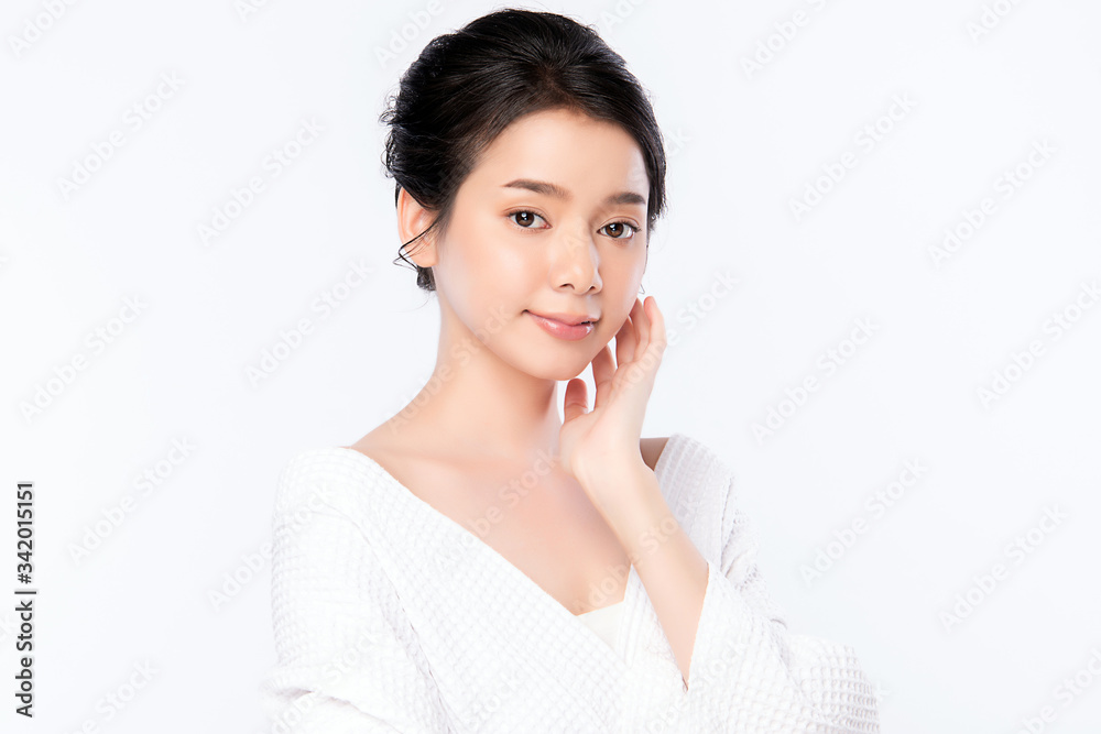 Beautiful Young Asian Woman with Clean Fresh Skin. Face care, Facial treatment, Cosmetology, beauty and healthy skin and cosmetic concept, woman beauty skin isolated on white background Beautiful Young Asian Woman with Clean Fresh Skin. Face care, Facial treatment, Cosmetology, beauty and healthy skin and cosmetic concept, woman beauty skin isolated on white background