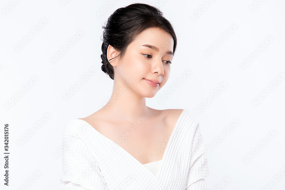 Beautiful Young Asian Woman with Clean Fresh Skin. Face care, Facial treatment, Cosmetology, beauty and healthy skin and cosmetic concept, woman beauty skin isolated on white background Beautiful Young Asian Woman with Clean Fresh Skin. Face care, Facial treatment, Cosmetology, beauty and healthy skin and cosmetic concept, woman beauty skin isolated on white background