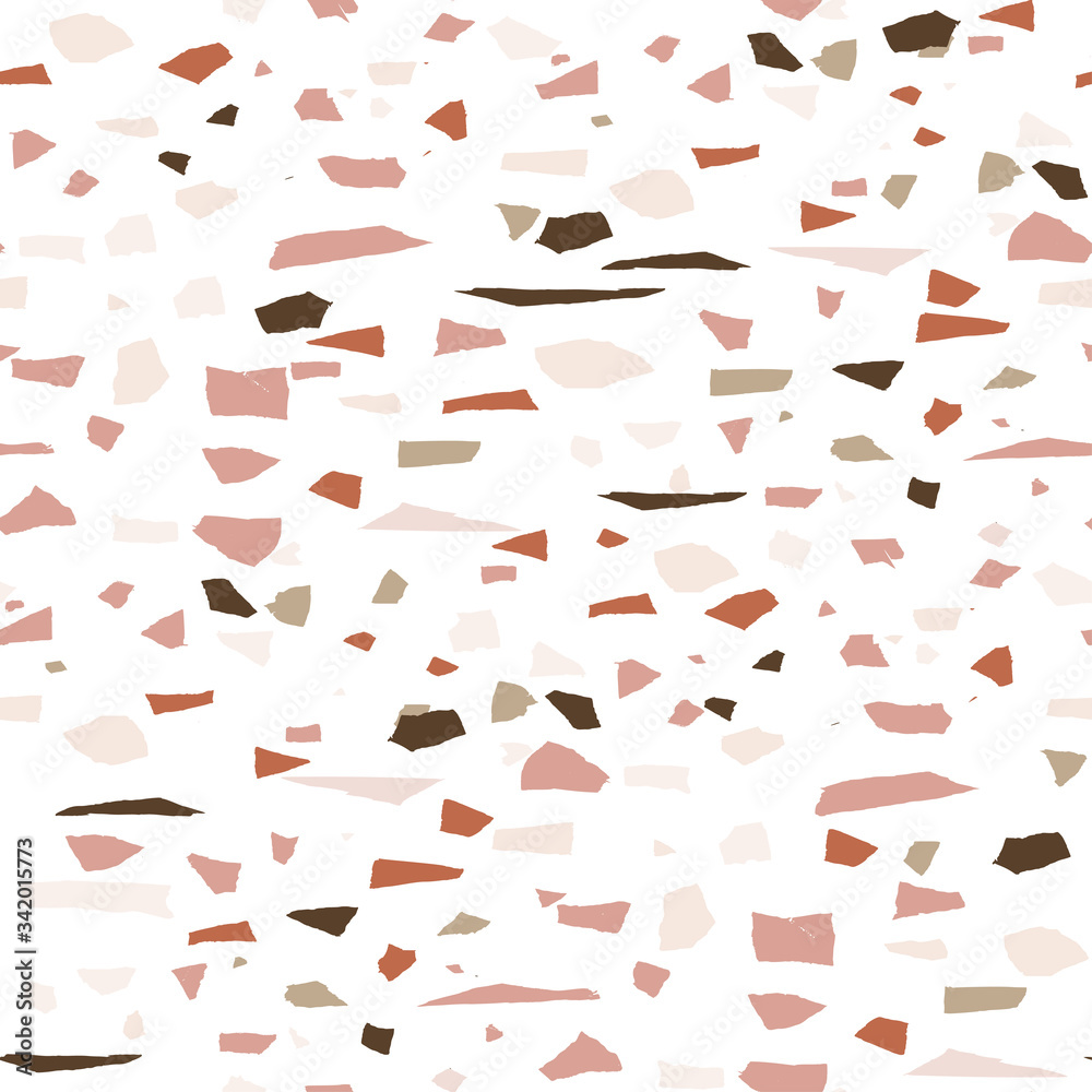 Vector terrazzo seamless pattern. Abstract textured background done from real broken small tile chips. Modern stone color pastel marble wallpaper for print and web.