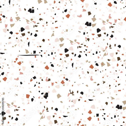 Vector terrazzo seamless pattern. Abstract textured background done from real broken small tile chips. Modern stone color pastel marble wallpaper for print and web.