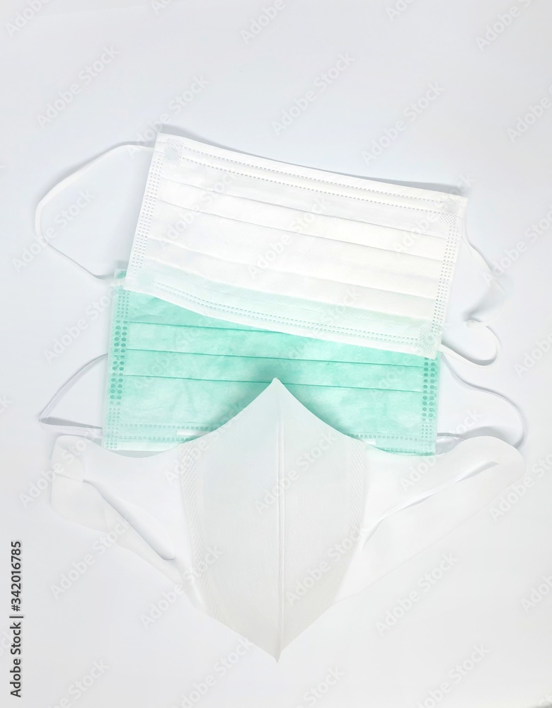 Various type of face mask on white background