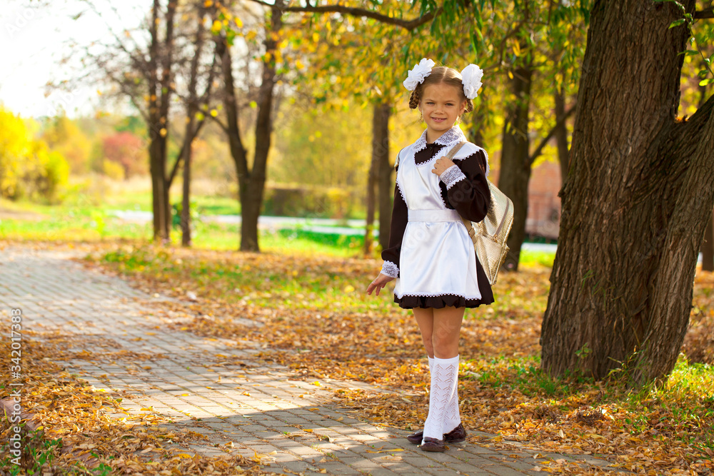 Portrait of a beautiful young first-grader in a festive school uniform Portrait of a beautiful young first-grader in a festive school uniform