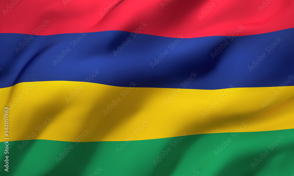 Flag of Mauritius blowing in the wind. Full page Mauritian flying flag. 3D illustration. Flag of Mauritius blowing in the wind. Full page Mauritian flying flag. 3D illustration.