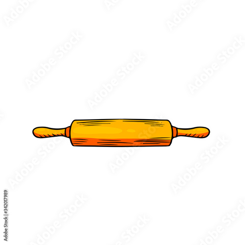 Vector illustration of a rolling pin drawn by hand. Kitchen item for design in cartoon style.