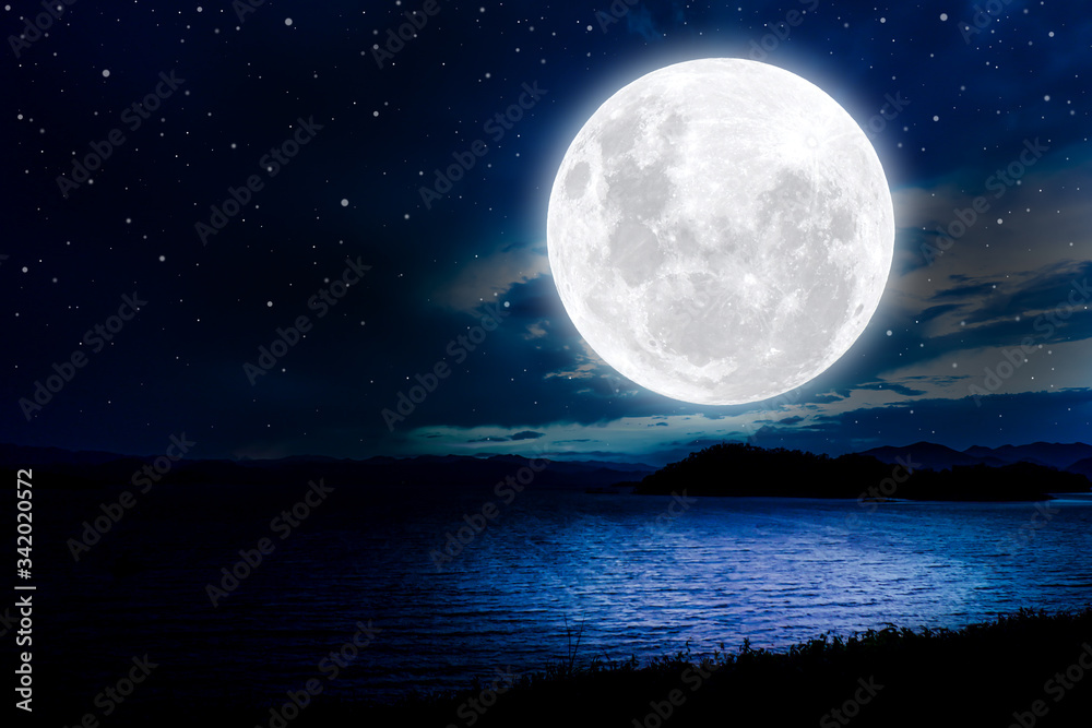 Bright Full Moon Over Lake At Night Stock Photo Adobe Stock