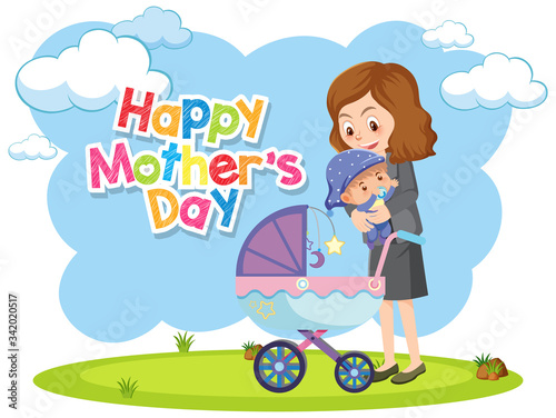 Template design for happy mother's day with mom and baby