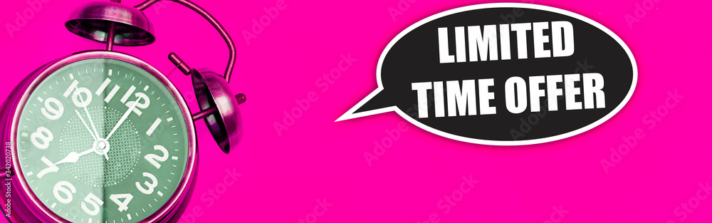 Limited time offer on black speech bubble with alarm clock Limited time offer on black speech bubble with alarm clock