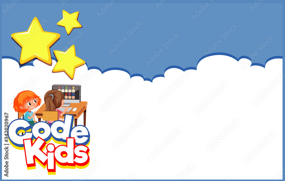 Obraz premium Background design template with girls working on computer