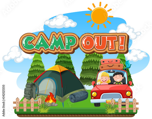 Font design for camp out with tent in the park