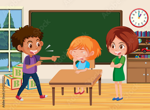 Scene with kid bullying their friend at school