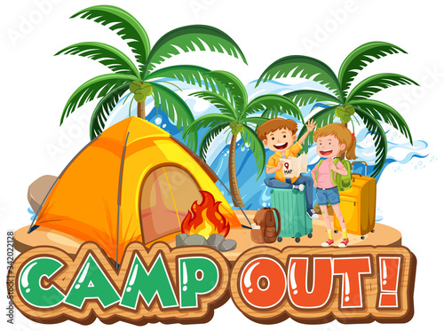 Font design for camp out with tent in the park