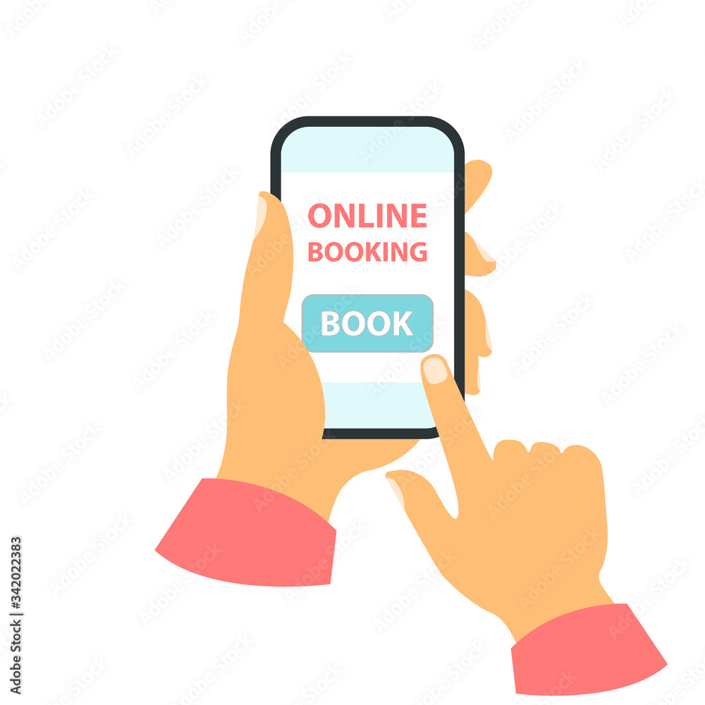 Smartphone in your hand concept. Online booking