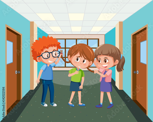 Scene with kid bullying their friend at school