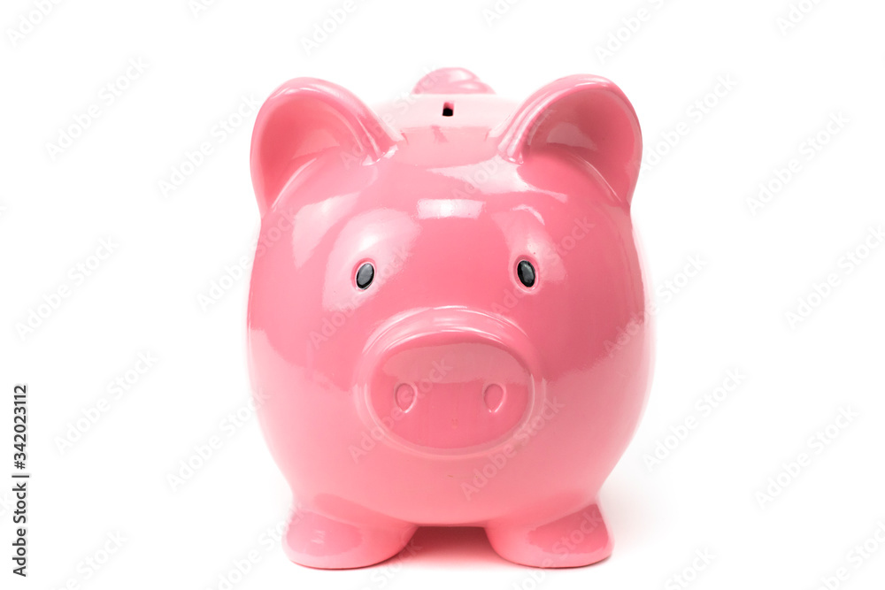 pink piggy bank in full-face isolated on white background cutted . Savings concept, rainy-day reserve pink piggy bank in full-face isolated on white background cutted . Savings concept, rainy-day reserve