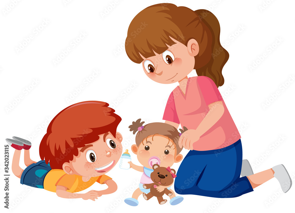 Mother and happy kid on white background Mother and happy kid on white background