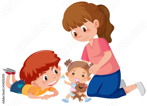 Mother and happy kid on white background