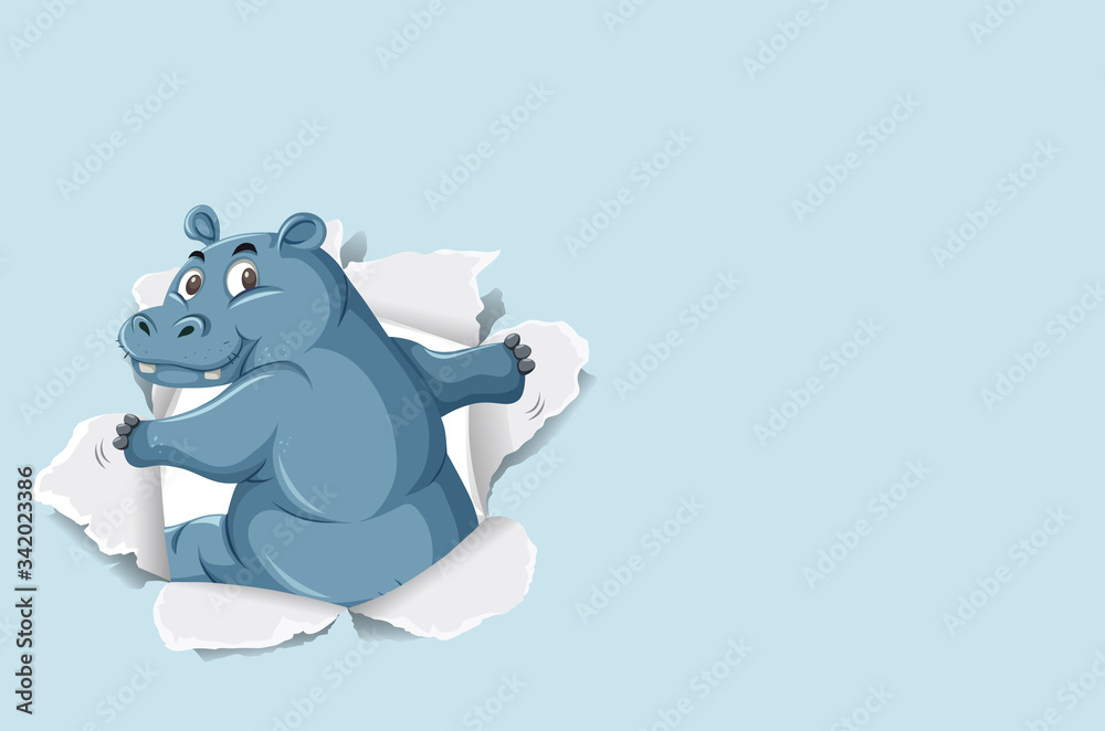 Background template design with wild hippo Background template design with wild hippo