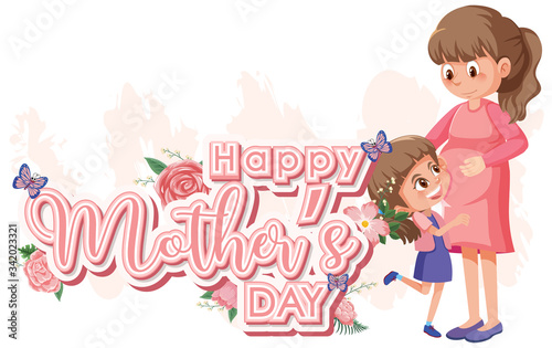Template design for happy mother's day with mom and girl