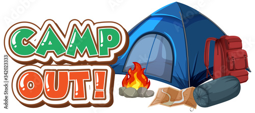 Font design for camp out with tent in the park