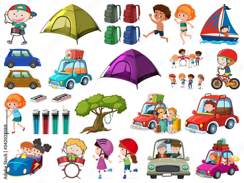 Obraz premium Set of people doing different activities on white background