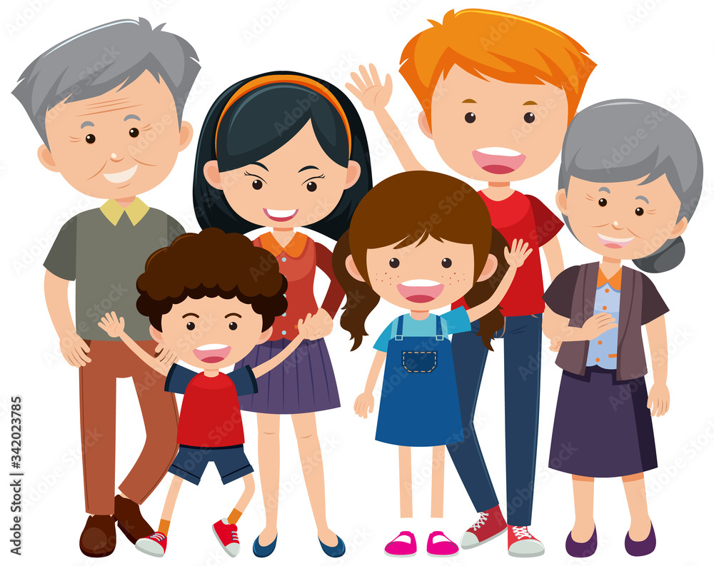 Family members with old people and children on white background Family members with old people and children on white background