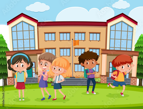 Scene with kid bullying their friend at school
