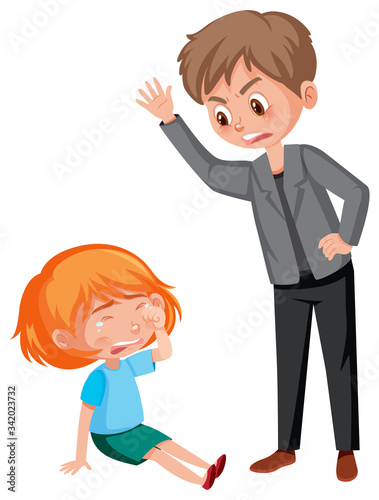 Domestic violence scene with father scolding little girl