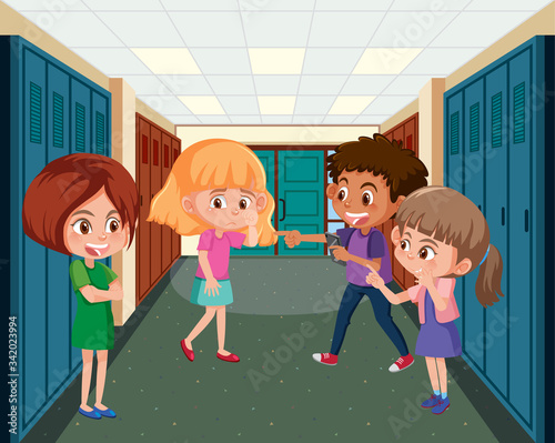 Scene with kid bullying their friend at school