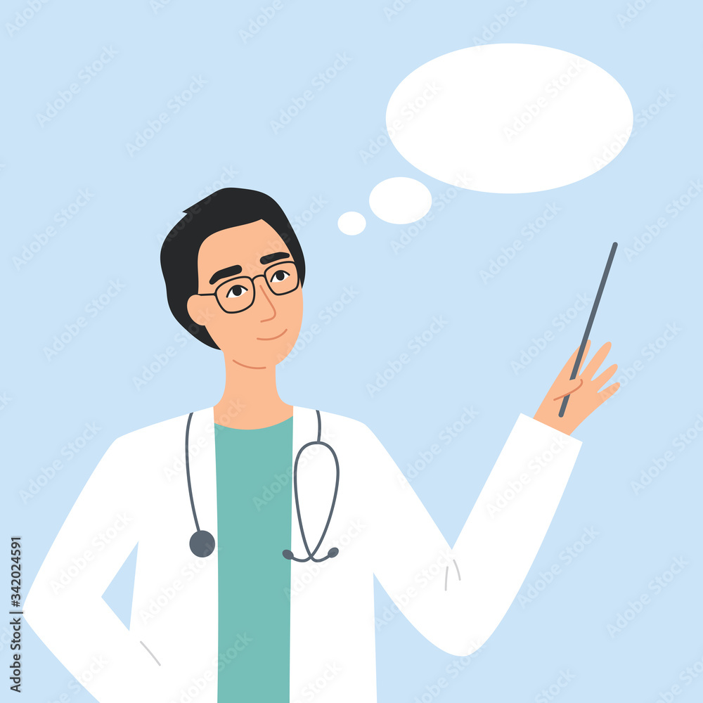 Male medicine worker, doctor vector illustration. Hand drawn card with medic with speech bubble. Hospital medical staff, paramedic, medical orderly, male nurse. Friendly cartoon character Male medicine worker, doctor vector illustration. Hand drawn card with medic with speech bubble. Hospital medical staff, paramedic, medical orderly, male nurse. Friendly cartoon character