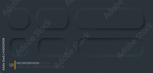 Black buttons in Neomorphism design style. Vector illustration EPS 10