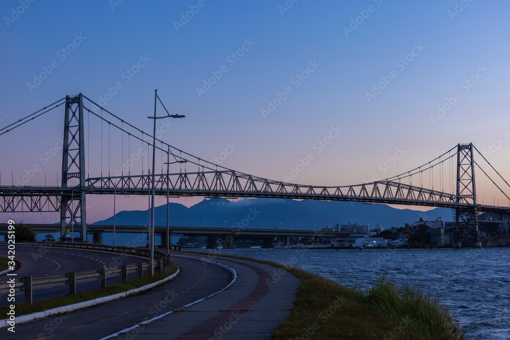 Cable-stayed bridge Hercilio Luz in Florianopolis, Santa Catarina, Brazil, Floripa city